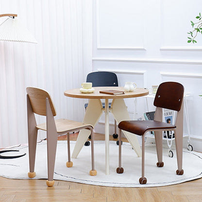 Contemporary Creative Geometric Oak Plywood Carbon Steel Dining Chair Backrest Armless For Dining Room