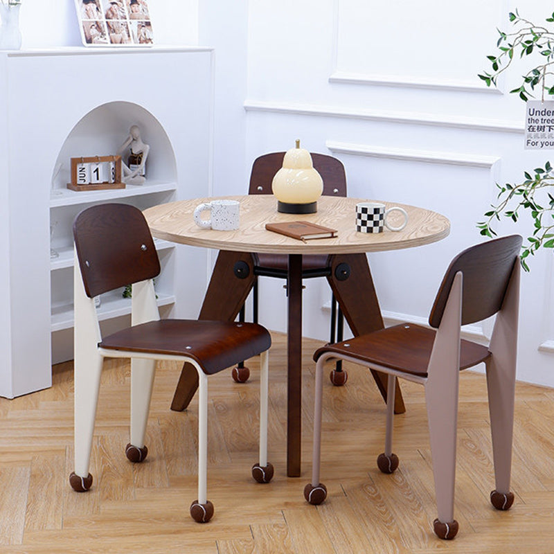 Contemporary Creative Geometric Oak Plywood Carbon Steel Dining Chair Backrest Armless For Dining Room