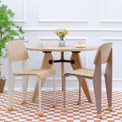 Contemporary Creative Geometric Oak Plywood Carbon Steel Dining Chair Backrest Armless For Dining Room