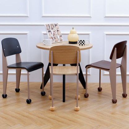 Contemporary Creative Geometric Oak Plywood Carbon Steel Dining Chair Backrest Armless For Dining Room