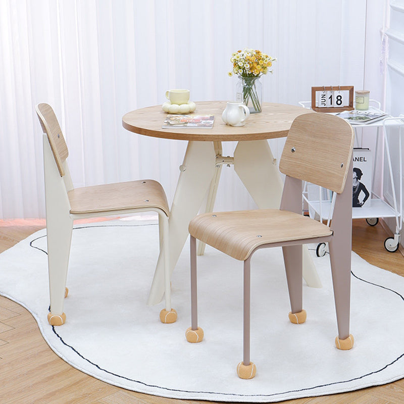 Contemporary Creative Geometric Oak Plywood Carbon Steel Dining Chair Backrest Armless For Dining Room