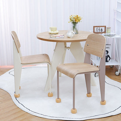 Contemporary Creative Geometric Oak Plywood Carbon Steel Dining Chair Backrest Armless For Dining Room