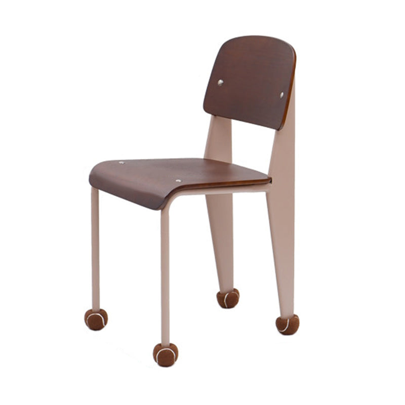 Contemporary Creative Geometric Oak Plywood Carbon Steel Dining Chair Backrest Armless For Dining Room