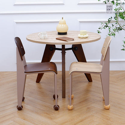 Contemporary Creative Geometric Oak Plywood Carbon Steel Dining Chair Backrest Armless For Dining Room