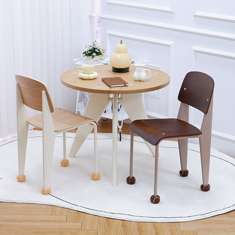 Contemporary Creative Geometric Oak Plywood Carbon Steel Dining Chair Backrest Armless For Dining Room