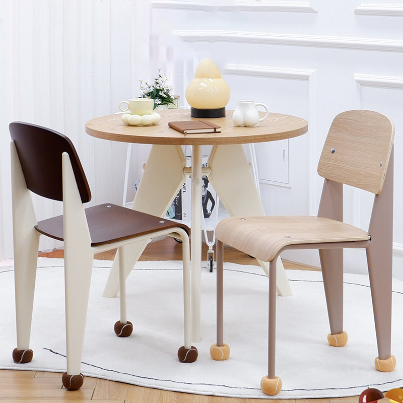 Contemporary Creative Geometric Oak Plywood Carbon Steel Dining Chair Backrest Armless For Dining Room