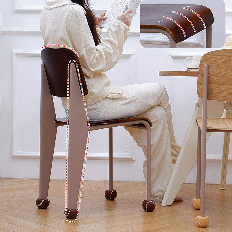 Contemporary Creative Geometric Oak Plywood Carbon Steel Dining Chair Backrest Armless For Dining Room