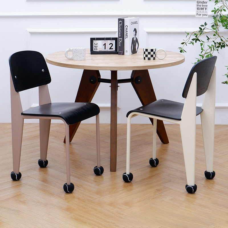 Contemporary Creative Geometric Oak Plywood Carbon Steel Dining Chair Backrest Armless For Dining Room