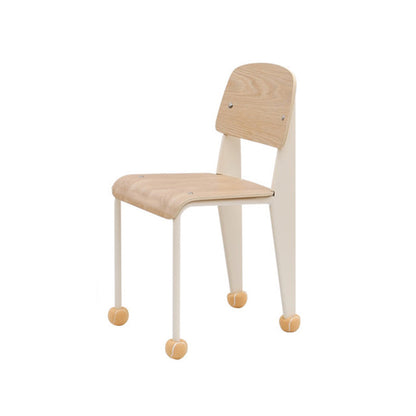 Contemporary Creative Geometric Oak Plywood Carbon Steel Dining Chair Backrest Armless For Dining Room