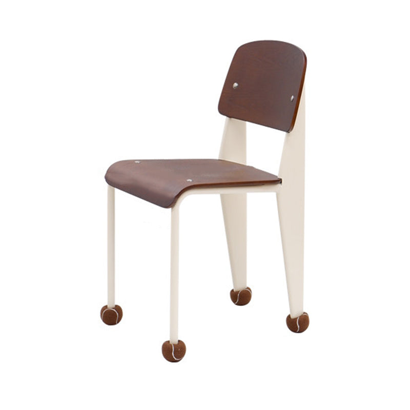 Contemporary Creative Geometric Oak Plywood Carbon Steel Dining Chair Backrest Armless For Dining Room