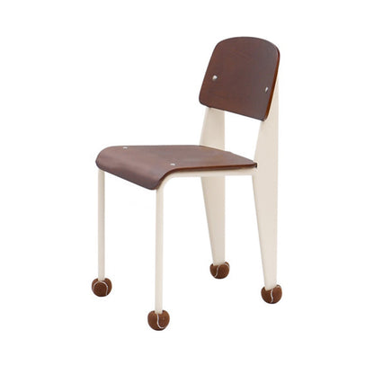 Contemporary Creative Geometric Oak Plywood Carbon Steel Dining Chair Backrest Armless For Dining Room
