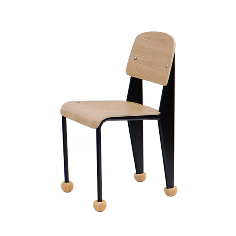 Contemporary Creative Geometric Oak Plywood Carbon Steel Dining Chair Backrest Armless For Dining Room