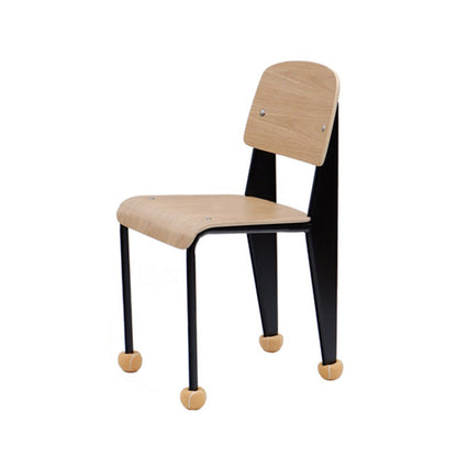 Contemporary Creative Geometric Oak Plywood Carbon Steel Dining Chair Backrest Armless For Dining Room