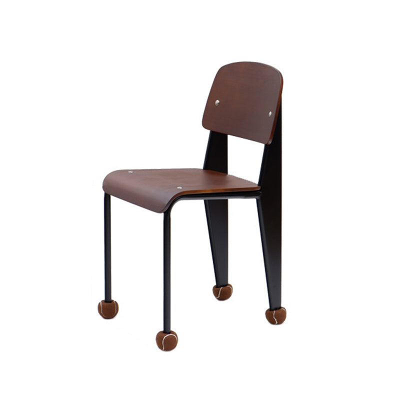Contemporary Creative Geometric Oak Plywood Carbon Steel Dining Chair Backrest Armless For Dining Room