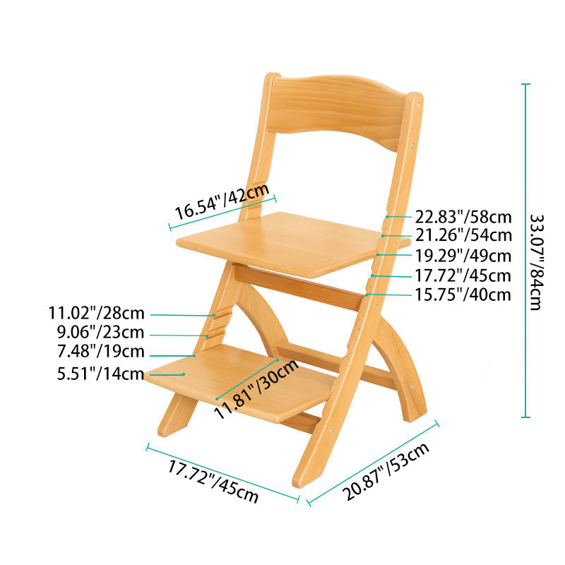 Modern Minimalist Rectangular Beech Wood Adjustable Kids Desk Chair Backrest Armless For Study