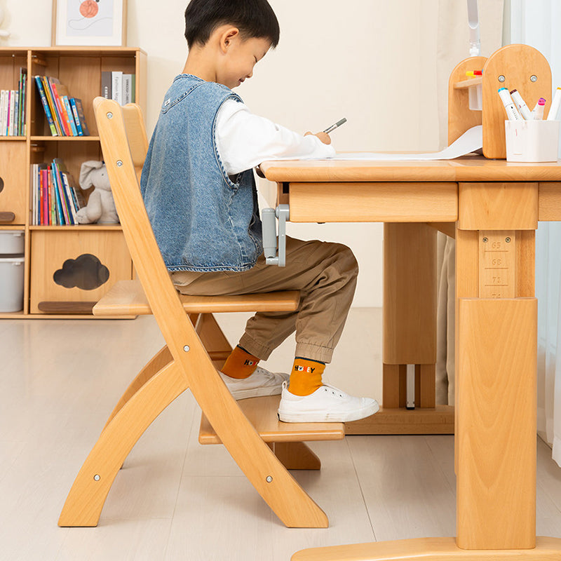 Modern Minimalist Rectangular Beech Wood Adjustable Kids Desk Chair Backrest Armless For Study