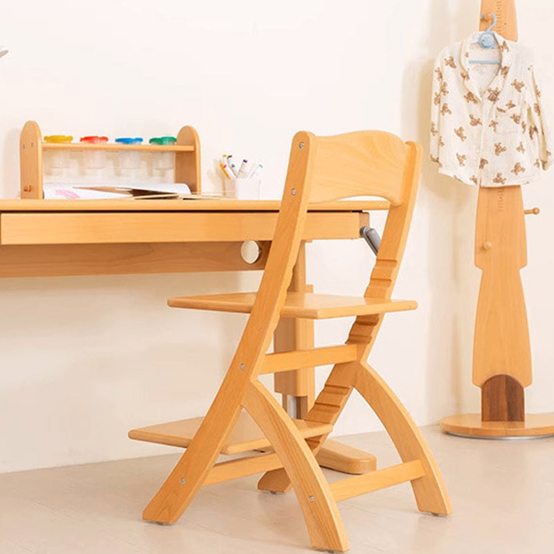 Modern Minimalist Rectangular Beech Wood Adjustable Kids Desk Chair Backrest Armless For Study