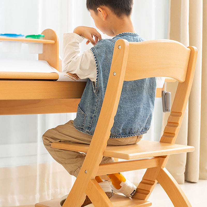 Modern Minimalist Rectangular Beech Wood Adjustable Kids Desk Chair Backrest Armless For Study