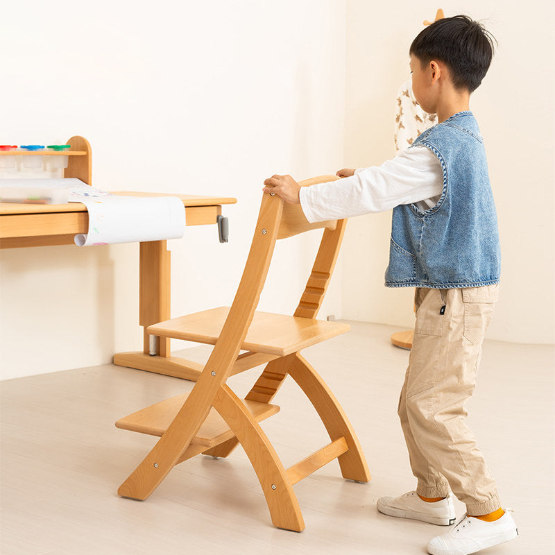 Modern Minimalist Rectangular Beech Wood Adjustable Kids Desk Chair Backrest Armless For Study