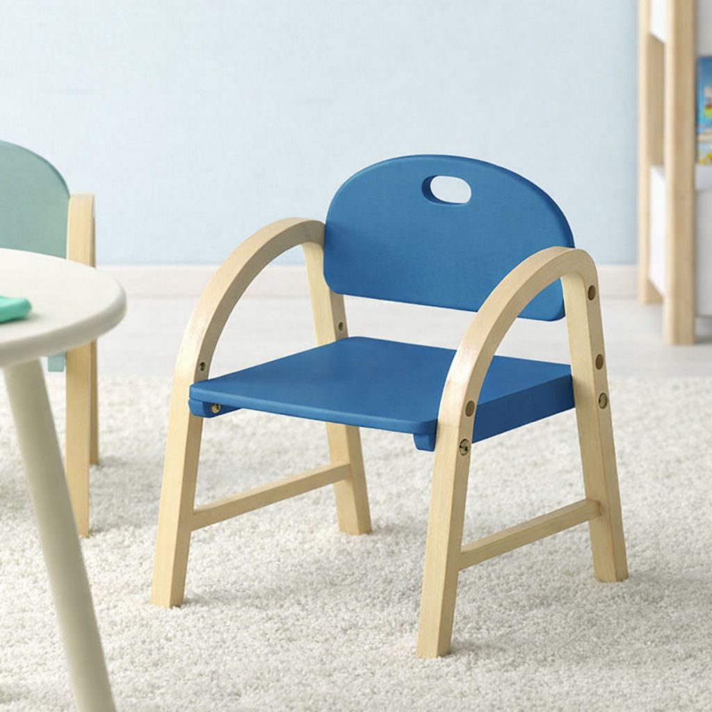 Contemporary Scandinavian Solid Wood Arc Liftable Kids Chair Backrest Armrest For Living Room