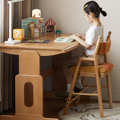 Traditional French Trapezoidal Beech Wood Pine Board Faux Cotton-Linen Fabric Sponge Adjustable Kids Desk Chair For Study