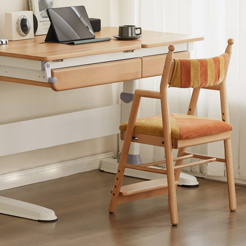 Traditional French Trapezoidal Beech Wood Pine Board Faux Cotton-Linen Fabric Sponge Adjustable Kids Desk Chair For Study