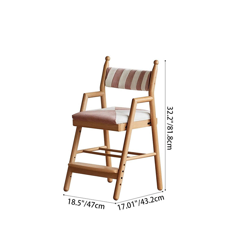 Traditional French Trapezoidal Beech Wood Pine Board Faux Cotton-Linen Fabric Sponge Adjustable Kids Desk Chair For Study