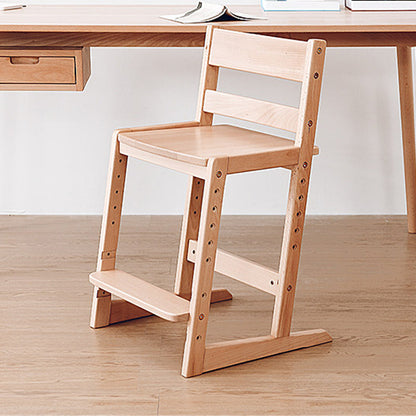 Traditional Chinese Beech Oak Wood Rectangular Adjustable Kids Desk Chair Backrest Armless For Living Room