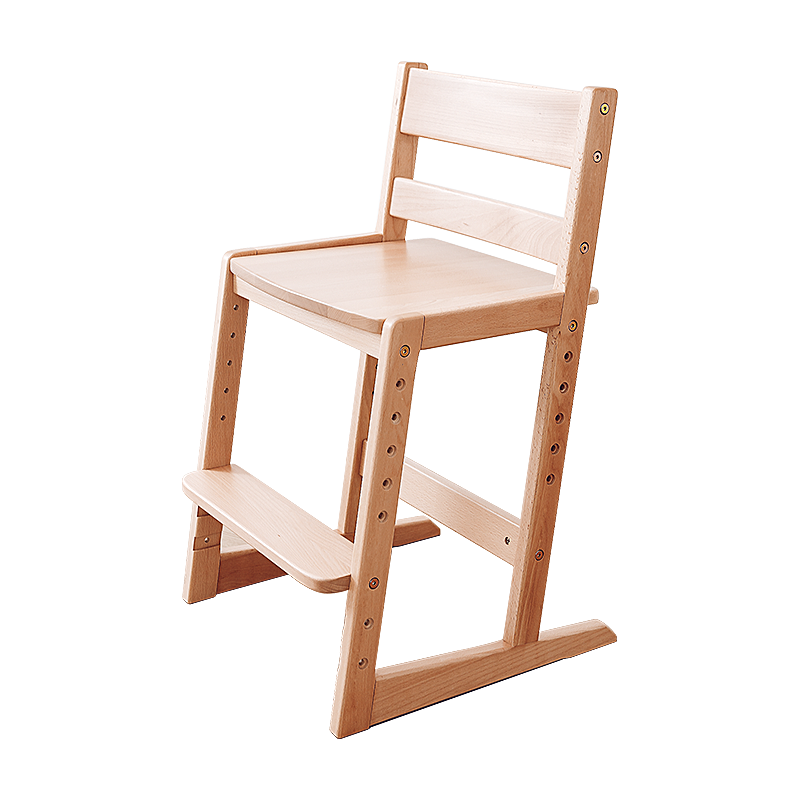 Traditional Chinese Beech Oak Wood Rectangular Adjustable Kids Desk Chair Backrest Armless For Living Room