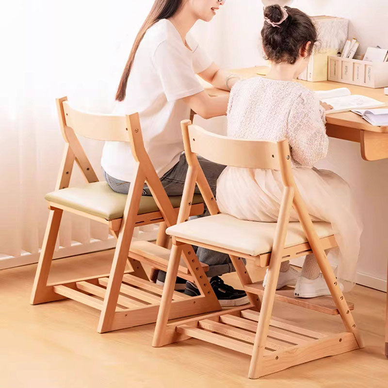 Modern Minimalist Triangular Beech Wood PU Leather Sponge Adjustable Kids Desk Chair Backrest Armless For Living Room & Study