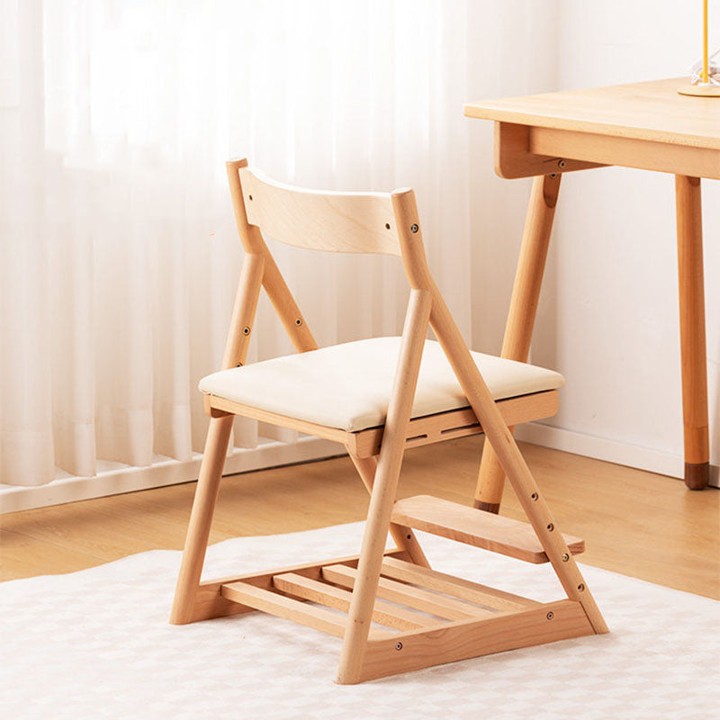 Modern Minimalist Triangular Beech Wood PU Leather Sponge Adjustable Kids Desk Chair Backrest Armless For Living Room & Study