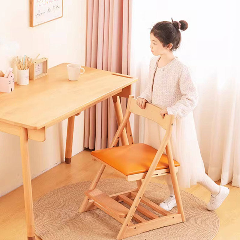 Modern Minimalist Triangular Beech Wood PU Leather Sponge Adjustable Kids Desk Chair Backrest Armless For Living Room & Study