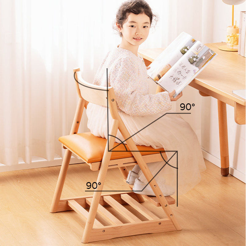 Modern Minimalist Triangular Beech Wood PU Leather Sponge Adjustable Kids Desk Chair Backrest Armless For Living Room & Study