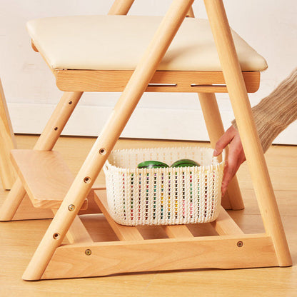 Modern Minimalist Triangular Beech Wood PU Leather Sponge Adjustable Kids Desk Chair Backrest Armless For Living Room & Study