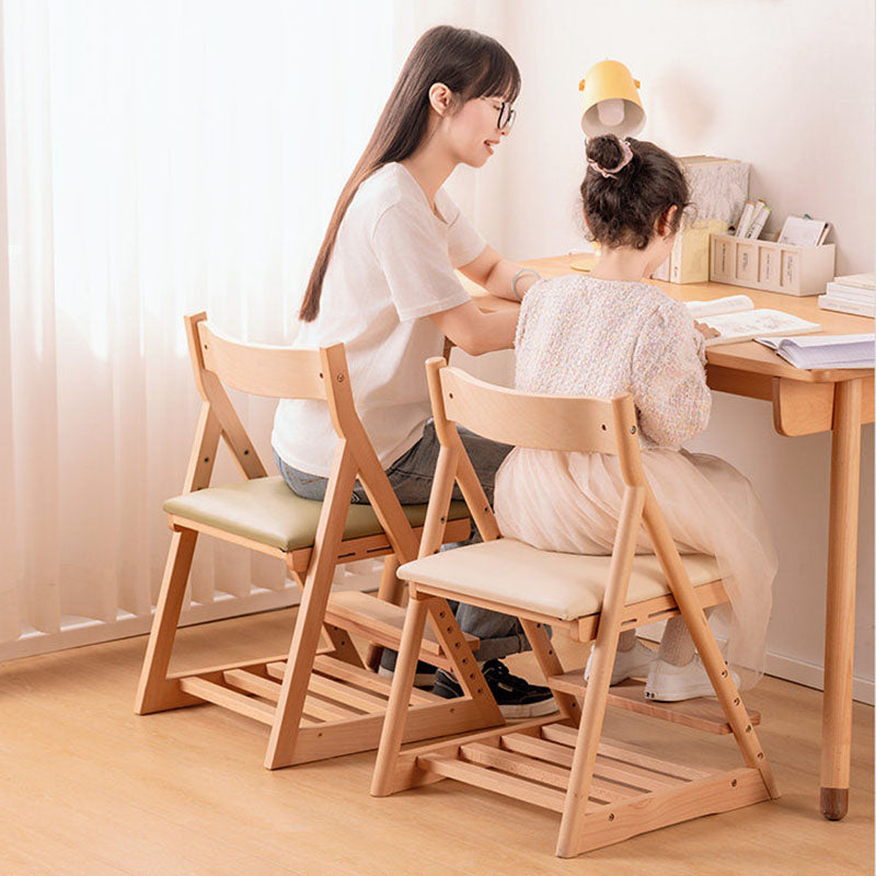 Modern Minimalist Triangular Beech Wood PU Leather Sponge Adjustable Kids Desk Chair Backrest Armless For Living Room & Study