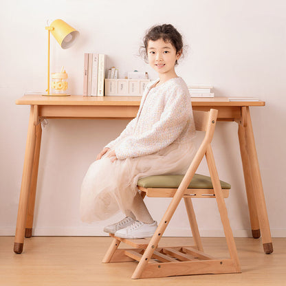 Modern Minimalist Triangular Beech Wood PU Leather Sponge Adjustable Kids Desk Chair Backrest Armless For Living Room & Study