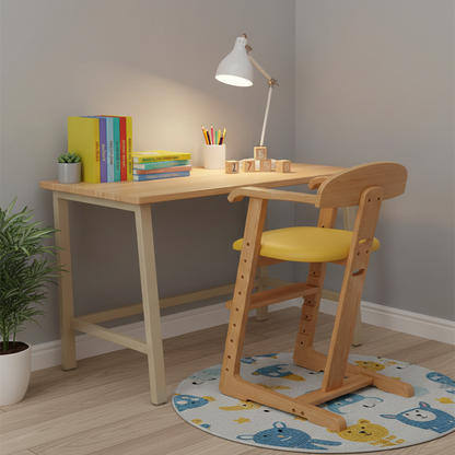 Modern Minimalist Geometric-Shaped Rubberwood PU Leather Kids Dining Chair Backrest Armrest For Dining Room