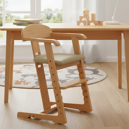Modern Minimalist Geometric-Shaped Rubberwood PU Leather Kids Dining Chair Backrest Armrest For Dining Room