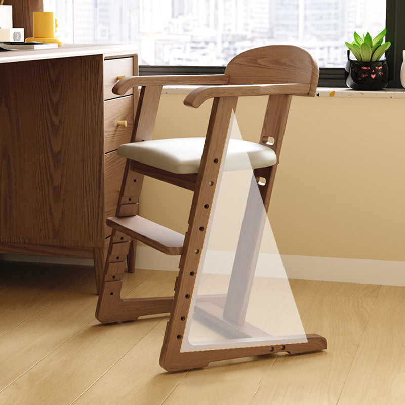 Modern Minimalist Geometric-Shaped Rubberwood PU Leather Kids Dining Chair Backrest Armrest For Dining Room