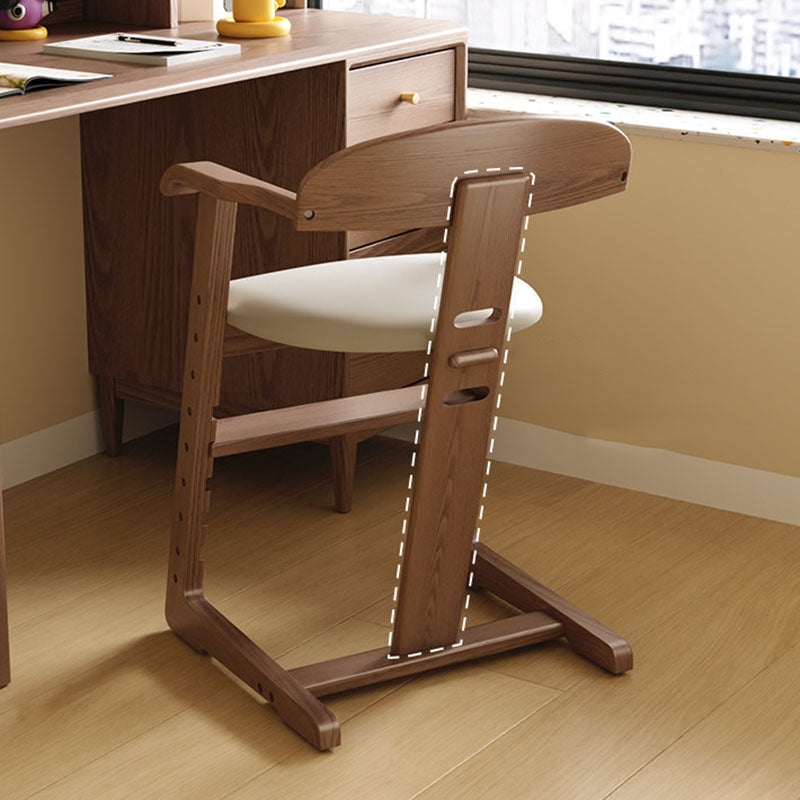 Modern Minimalist Geometric-Shaped Rubberwood PU Leather Kids Dining Chair Backrest Armrest For Dining Room