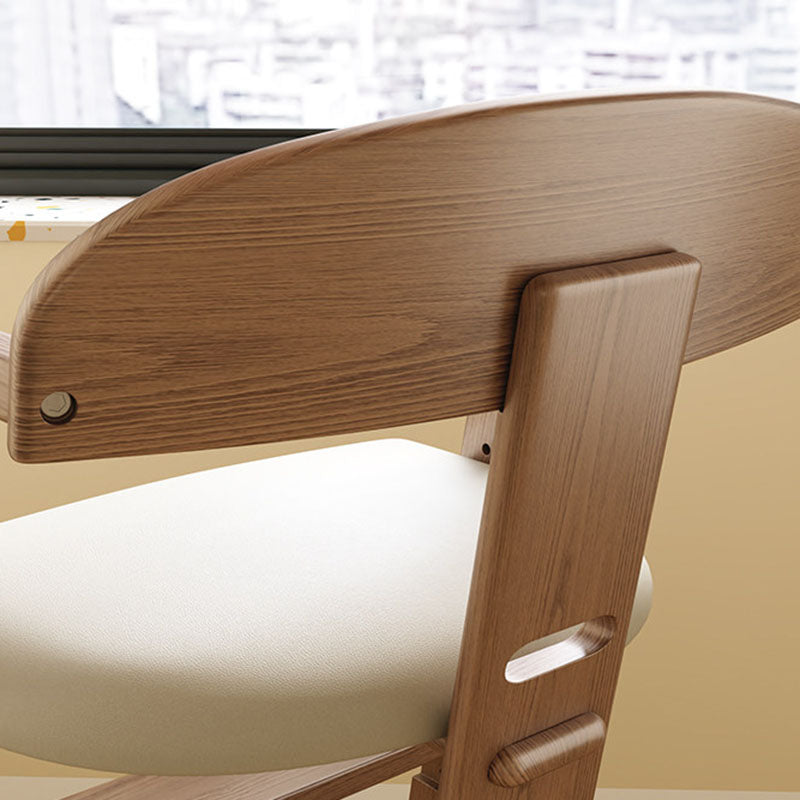 Modern Minimalist Geometric-Shaped Rubberwood PU Leather Kids Dining Chair Backrest Armrest For Dining Room