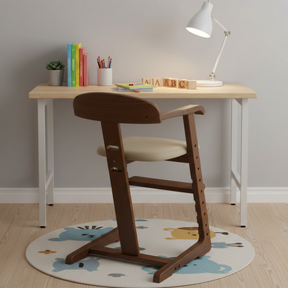 Modern Minimalist Geometric-Shaped Rubberwood PU Leather Kids Dining Chair Backrest Armrest For Dining Room