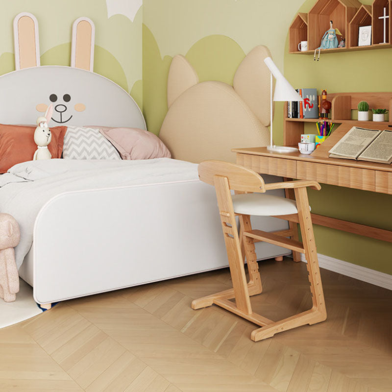 Modern Minimalist Geometric-Shaped Rubberwood PU Leather Kids Dining Chair Backrest Armrest For Dining Room