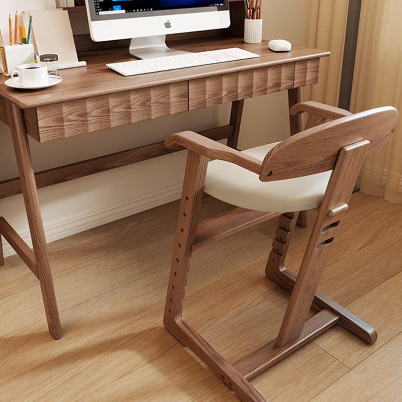 Modern Minimalist Geometric-Shaped Rubberwood PU Leather Kids Dining Chair Backrest Armrest For Dining Room