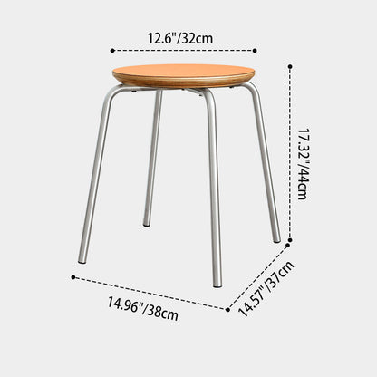 Contemporary Industrial Round Solid Wood Plywood Veneer Stainless Steel Stackable Dining Chair Backless Armless For Dining Room
