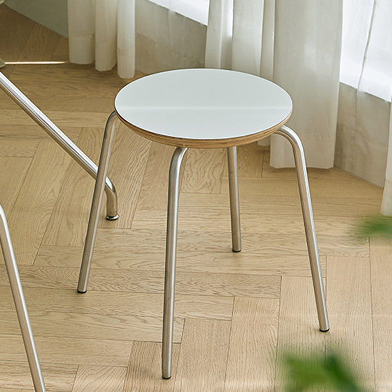 Contemporary Industrial Round Solid Wood Plywood Veneer Stainless Steel Stackable Dining Chair Backless Armless For Dining Room