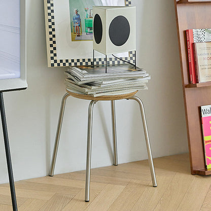 Contemporary Industrial Round Solid Wood Plywood Veneer Stainless Steel Stackable Dining Chair Backless Armless For Dining Room
