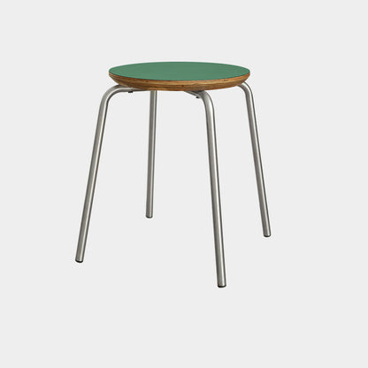 Contemporary Industrial Round Solid Wood Plywood Veneer Stainless Steel Stackable Dining Chair Backless Armless For Dining Room