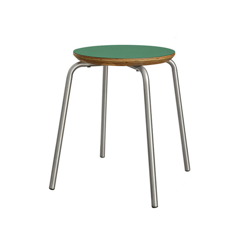 Contemporary Industrial Round Solid Wood Plywood Veneer Stainless Steel Stackable Dining Chair Backless Armless For Dining Room