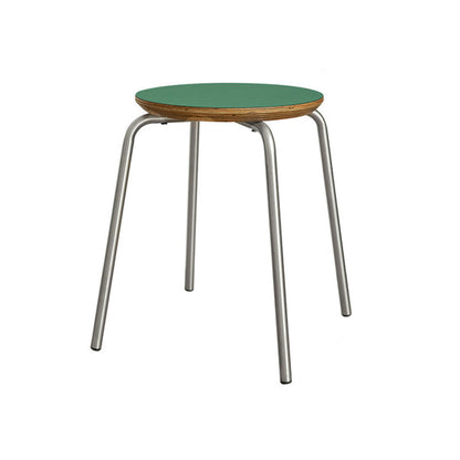 Contemporary Industrial Round Solid Wood Plywood Veneer Stainless Steel Stackable Dining Chair Backless Armless For Dining Room